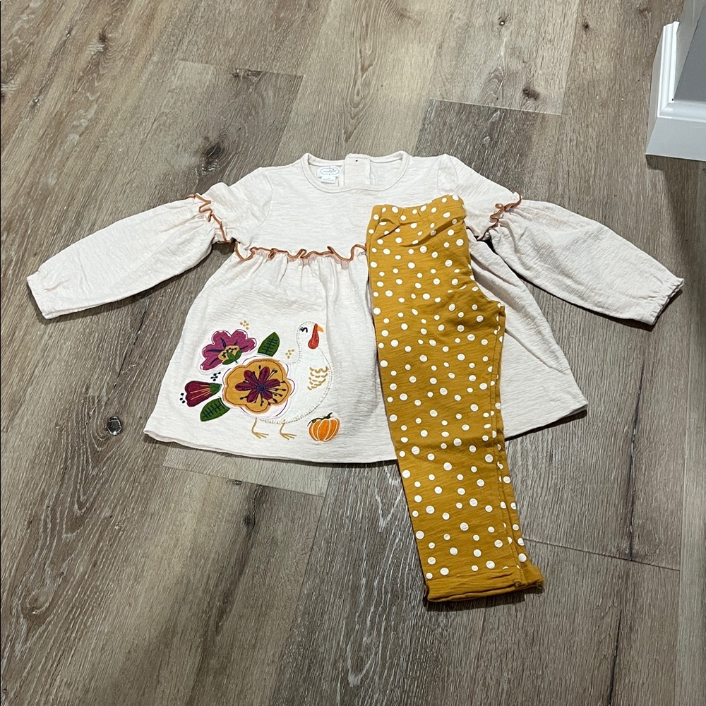 Mud Pie Cream Textured Long Sleeve Turkey Shirt & Pants Set 4T